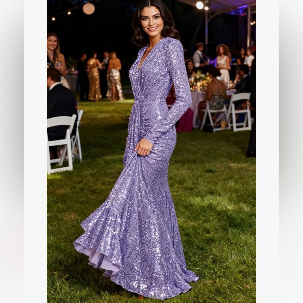 Elegant Purple Sequin  Dress